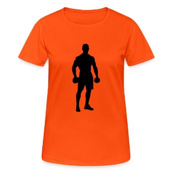 silhouette Muskel Hantel Mann Stark - Frauen T-Shirt atmungsaktiv - Neonorange - Vorne - AI Model Female 172 dark (172cm)