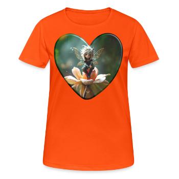 Wild Fairy on Flower – Fantasy Heart Motif - Women's Breathable T-Shirt - neon orange - Front - AI Model Female 172 dark (172cm)