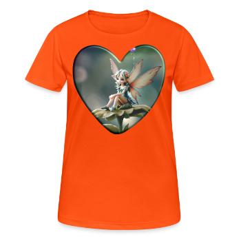 Flower Fairy in the Heart – Delicate Fantasy Motif - Women's Breathable T-Shirt - neon orange - Front - AI Model Female 172 dark (172cm)