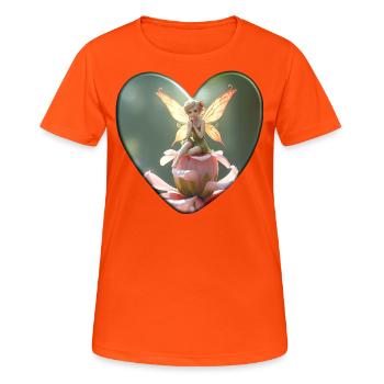 Light Fairy on Flower – Fairytale Heart Motif - Women's Breathable T-Shirt - neon orange - Front - AI Model Female 172 dark (172cm)