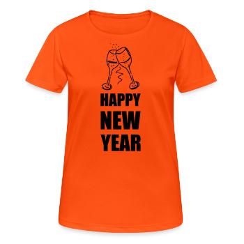 Design « HAPPY NEW YEAR » - Verres à - T-shirt respirant Femme - orange néon - Devant - AI Model Female 172 dark (172cm)
