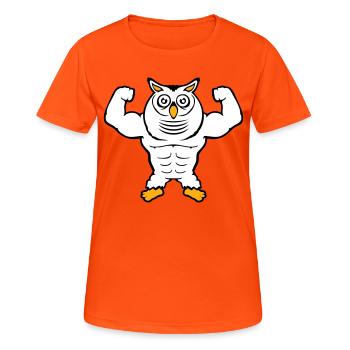 hibou bodybuilder muscles biceps poses gym rat cool - T-shirt respirant Femme - orange néon - Devant - AI Model Female 172 dark (172cm)