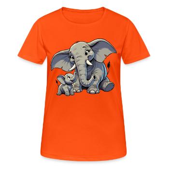 Éléphant d’Afrique mère et enfant - T-shirt respirant Femme - orange néon - Devant - AI Model Female 172 dark (172cm)