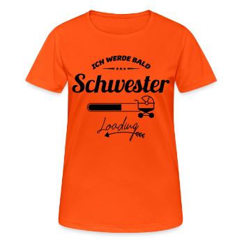 ich werde bald Schwester - Frauen T-Shirt atmungsaktiv - Neonorange - Vorne - AI Model Female 172 dark (172cm)