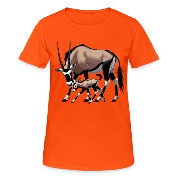 Antilope oryx avec jeune - T-shirt respirant Femme - orange néon - Devant - AI Model Female 172 dark (172cm)