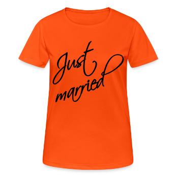 Just married - Frauen T-Shirt atmungsaktiv - Neonorange - Vorne - AI Model Female 172 dark (172cm)