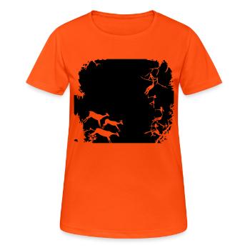 Steinzeit - stone age - jäger - chaser - hunter - Frauen T-Shirt atmungsaktiv - Neonorange - Vorne - AI Model Female 172 dark (172cm)
