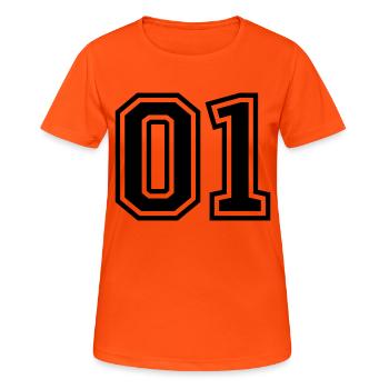 01 eins nummer - Frauen T-Shirt atmungsaktiv - Neonorange - Vorne - AI Model Female 172 dark (172cm)