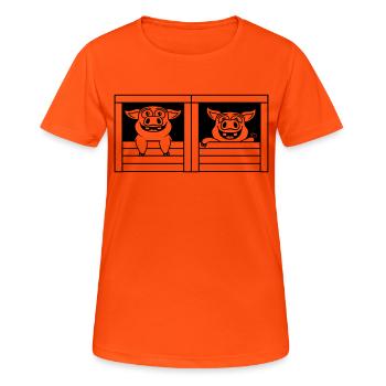 Équipe 2 porcs d’écurie - T-shirt respirant Femme - orange néon - Devant - AI Model Female 172 dark (172cm)