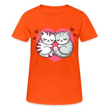 Valentinstag Katzen - Frauen T-Shirt atmungsaktiv - Neonorange - Vorne - AI Model Female 172 dark (172cm)