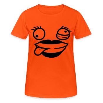 Comic Gesicht verrückte Frau - Frauen T-Shirt atmungsaktiv - Neonorange - Vorne - AI Model Female 172 dark (172cm)