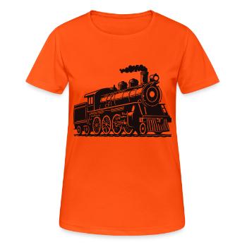 lokomotive silhouette - Frauen T-Shirt atmungsaktiv - Neonorange - Vorne - AI Model Female 172 dark (172cm)
