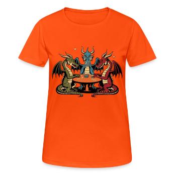 Dragons playing cards - Women's Breathable T-Shirt - neon orange - Front - AI Model Female 172 dark (172cm)