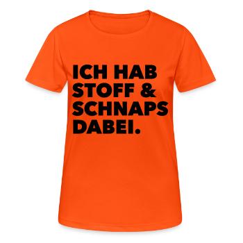 stoff & schnaps - Frauen T-Shirt atmungsaktiv - Neonorange - Vorne - AI Model Female 172 dark (172cm)
