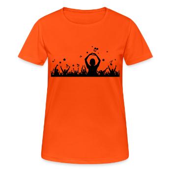 Menschen - Konzert Festival - Frauen T-Shirt atmungsaktiv - Neonorange - Vorne - AI Model Female 172 dark (172cm)