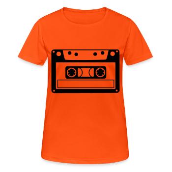 musikkassette - Frauen T-Shirt atmungsaktiv - Neonorange - Vorne - AI Model Female 172 dark (172cm)