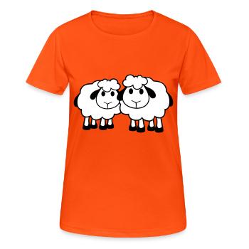 Two Sheep Friends Team Crew Cute Little Baby Dear - Women's Breathable T-Shirt - neon orange - Front - AI Model Female 172 dark (172cm)