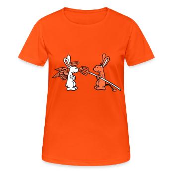 Hase Engel Gewissen Teufel Dämon Böse Satan Hölle - Frauen T-Shirt atmungsaktiv - Neonorange - Vorne - AI Model Female 172 dark (172cm)