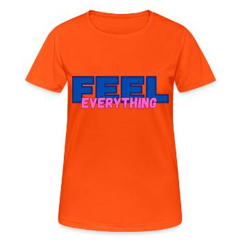 FEEL everything - Frauen T-Shirt atmungsaktiv - Neonorange - Vorne - AI Model Female 172 dark (172cm)