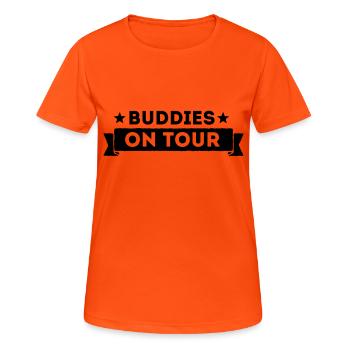 Buddies On Tour - Frauen T-Shirt atmungsaktiv - Neonorange - Vorne - AI Model Female 172 dark (172cm)