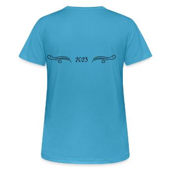 2023 - Jahr - Linie - Jahreswechsel - Frauen T-Shirt atmungsaktiv - Saphirblau - Hinten - AI Model Female 172 dark (172cm)