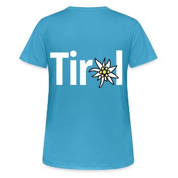 Tirol - Frauen T-Shirt atmungsaktiv - Saphirblau - Hinten - AI Model Female 172 dark (172cm)