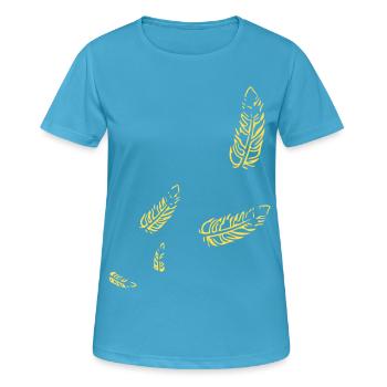 Plumes - Symbole / or - T-shirt respirant Femme - bleu saphir - Devant - AI Model Female 172 dark (172cm)