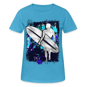 Surfeur - surf - planche de surf - surf - T-shirt respirant Femme - bleu saphir - Devant - AI Model Female 172 dark (172cm)