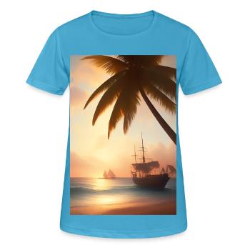 Karibik Palmen Strand - Frauen T-Shirt atmungsaktiv - Saphirblau - Vorne - AI Model Female 172 dark (172cm)