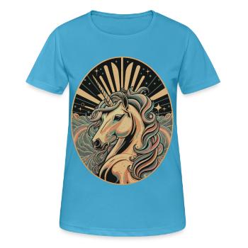 Einhorn in Ovalem Art Deco Rahmen - Frauen T-Shirt atmungsaktiv - Saphirblau - Vorne - AI Model Female 172 dark (172cm)