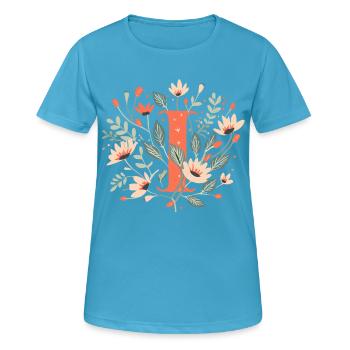 I typography floral - Frauen T-Shirt atmungsaktiv - Saphirblau - Vorne - AI Model Female 172 dark (172cm)