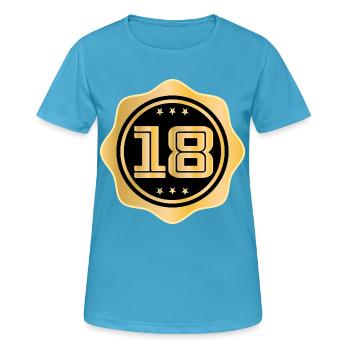 Âge de la majorité - Anniversaire 18 ans - T-shirt respirant Femme - bleu saphir - Devant - AI Model Female 172 dark (172cm)