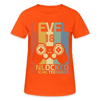 Niveau 18 Débloqué adolescent officiel - T-shirt respirant Femme - orange néon - Devant - AI Model Female 172 dark (172cm)
