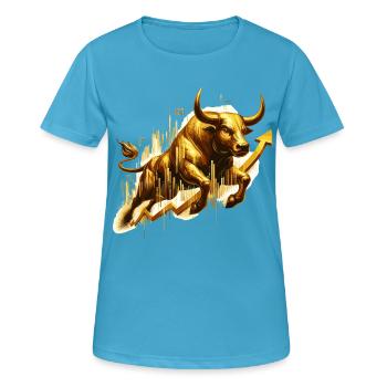 Stier Bulle Aktien Gold golden Wallstreet Geschenk - Frauen T-Shirt atmungsaktiv - Saphirblau - Vorne - AI Model Female 172 dark (172cm)