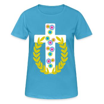 Kreuz Jesus Kreuze - Frauen T-Shirt atmungsaktiv - Saphirblau - Vorne - AI Model Female 172 dark (172cm)