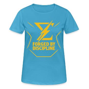 Geschmiedet durch Disziplin – Motivierendes Gym Shirt - Frauen T-Shirt atmungsaktiv - Saphirblau - Vorne - AI Model Female 172 dark (172cm)