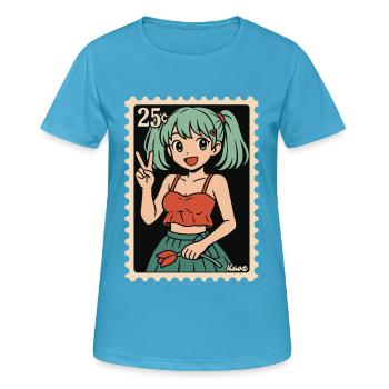 Illustration de cachet postal de fille d’anime - T-shirt respirant Femme - bleu saphir - Devant - AI Model Female 172 dark (172cm)