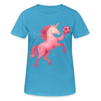 Unicorn Handball Watercolor, Pink Horse, Girl - Women's Breathable T-Shirt - sapphire blue - Front - AI Model Female 172 dark (172cm)