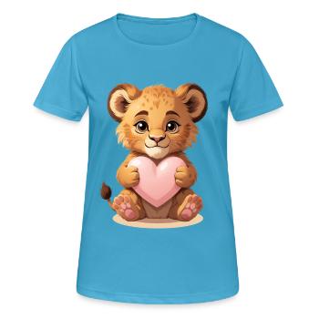 Kuscheliges Löwenbaby mit Herz - Frauen T-Shirt atmungsaktiv - Saphirblau - Vorne - AI Model Female 172 dark (172cm)
