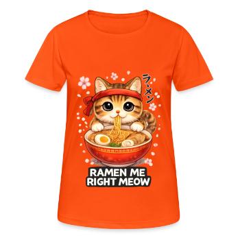 Ramen Katze - Frauen T-Shirt atmungsaktiv - Neonorange - Vorne - AI Model Female 172 dark (172cm)