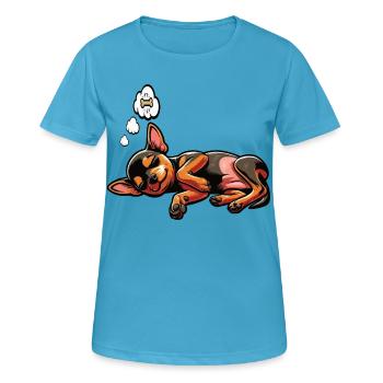 Pinscher miniature Pinscher Pinscher Pinscher Propriétaire Minpin - T-shirt respirant Femme - bleu saphir - Devant - AI Model Female 172 dark (172cm)