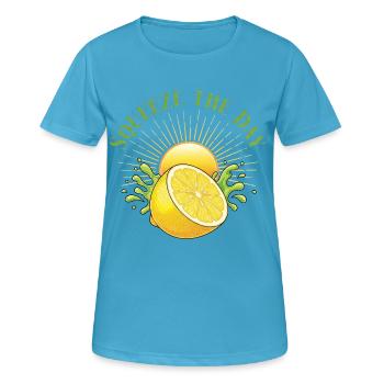 Squeeze the Day Zitronen-Splash - Frauen T-Shirt atmungsaktiv - Saphirblau - Vorne - AI Model Female 172 dark (172cm)