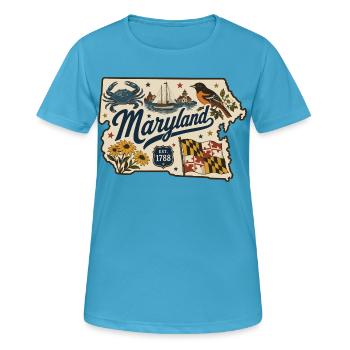 Maryland Vintage Staatsflagge & Krabbenaufkleber - Frauen T-Shirt atmungsaktiv - Saphirblau - Vorne - AI Model Female 172 dark (172cm)