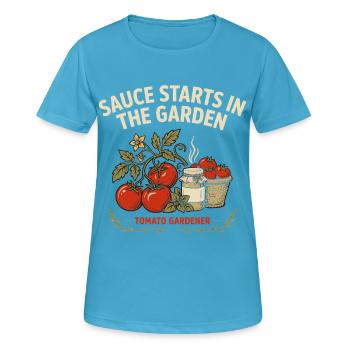Tomatenfreunde Garten Sauce - Frauen T-Shirt atmungsaktiv - Saphirblau - Vorne - AI Model Female 172 dark (172cm)