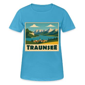 Traunsee Minimal - Frauen T-Shirt atmungsaktiv - Saphirblau - Vorne - AI Model Female 172 dark (172cm)