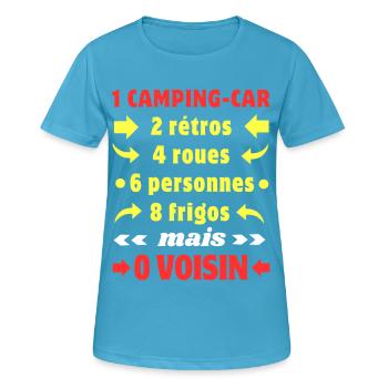 Les chiffres du Camping-Car c'est 0 Voisin - T-shirt respirant Femme - bleu saphir - Devant - AI Model Female 172 dark (172cm)