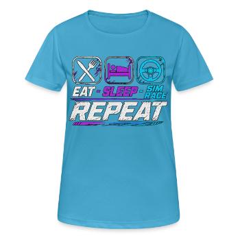 Répétition de la course Sleep Sim pour les fans de sim racing - T-shirt respirant Femme - bleu saphir - Devant - AI Model Female 172 dark (172cm)