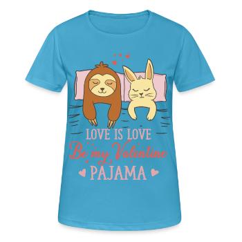 Faultier Hase Love is Love Be My Valentine Pajama - Frauen T-Shirt atmungsaktiv - Saphirblau - Vorne - AI Model Female 172 dark (172cm)