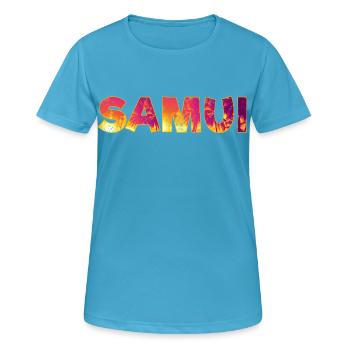 Souvenir de vacances de l’île Koh Samui en Thaïlande - T-shirt respirant Femme - bleu saphir - Devant - AI Model Female 172 dark (172cm)