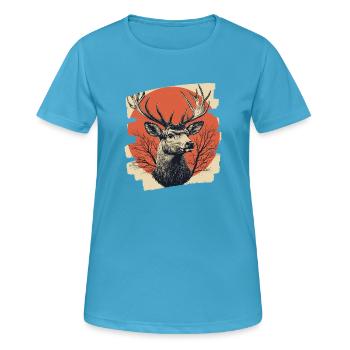 Cerf avec bois - T-shirt respirant Femme - bleu saphir - Devant - AI Model Female 172 dark (172cm)